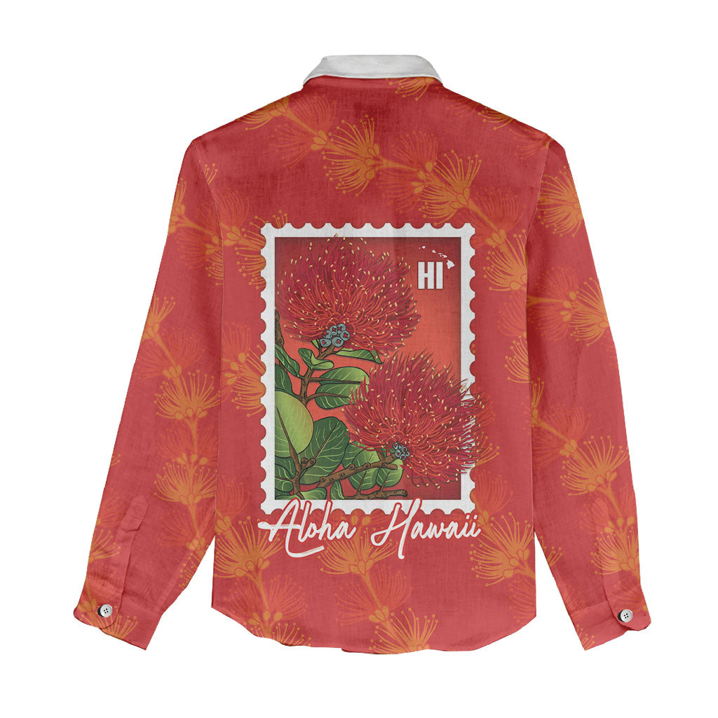 Aloha Hawaii Ohia Lehua Women Casual Shirt Hawaiian Lei Stylized Stamp LT14 - Polynesian Pride