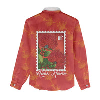 Aloha Hawaii Ohia Lehua Women Casual Shirt Hawaiian Lei Stylized Stamp LT14 - Polynesian Pride