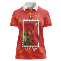 Aloha Hawaii Ohia Lehua Women Polo Shirt Hawaiian Lei Stylized Stamp LT14 Female Red - Polynesian Pride
