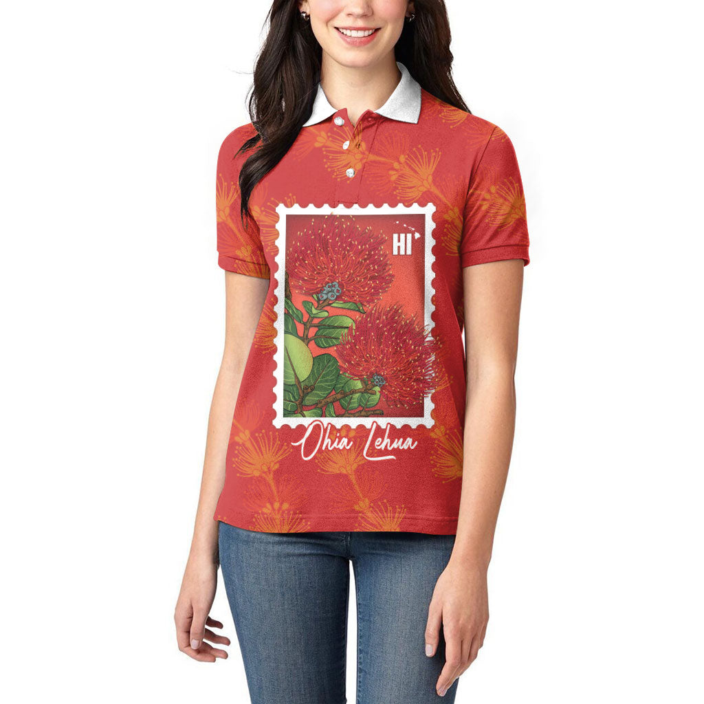 Aloha Hawaii Ohia Lehua Women Polo Shirt Hawaiian Lei Stylized Stamp LT14 - Polynesian Pride