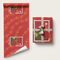 Aloha Hawaii Ohia Lehua Wrapping Paper Hawaiian Lei Stylized Stamp LT14 58" × 23" Red - Polynesian Pride