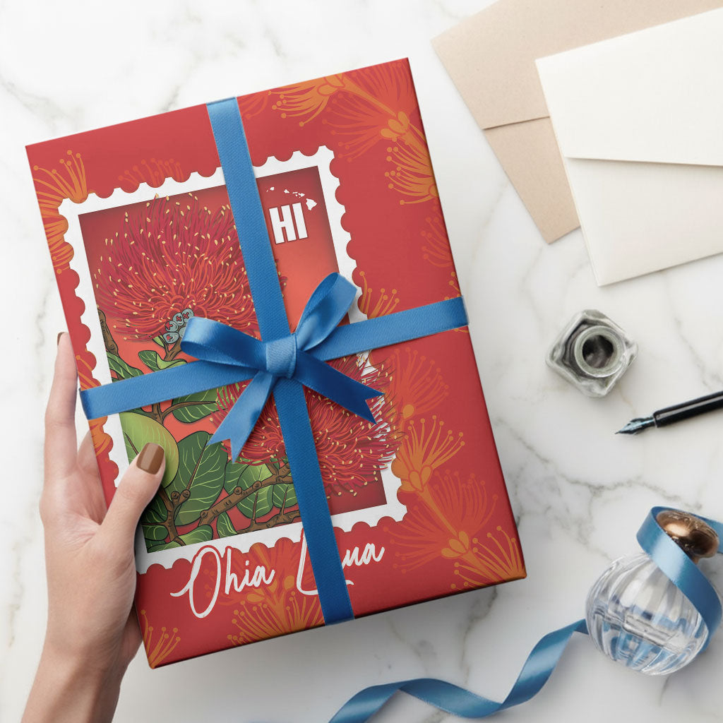 Aloha Hawaii Ohia Lehua Wrapping Paper Hawaiian Lei Stylized Stamp LT14 - Polynesian Pride