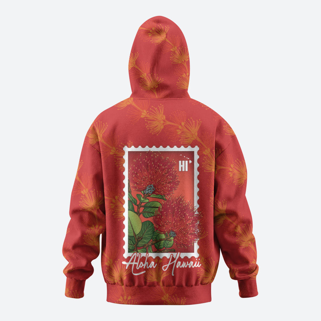 Aloha Hawaii Ohia Lehua Zip Hoodie Hawaiian Lei Stylized Stamp LT14 - Polynesian Pride