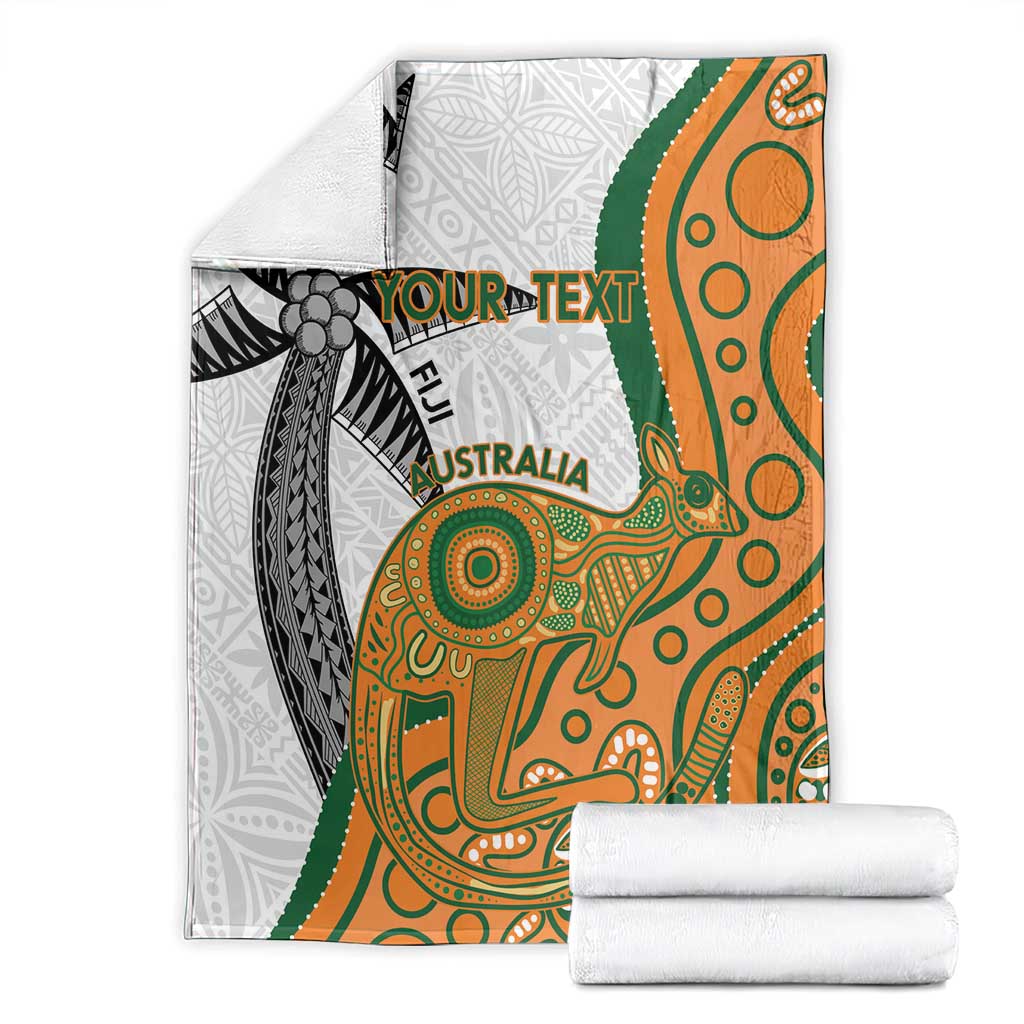 Custom Fiji And Australia Rugby Blanket Fijian Palm Tree Mix Aussie Kangaroo
