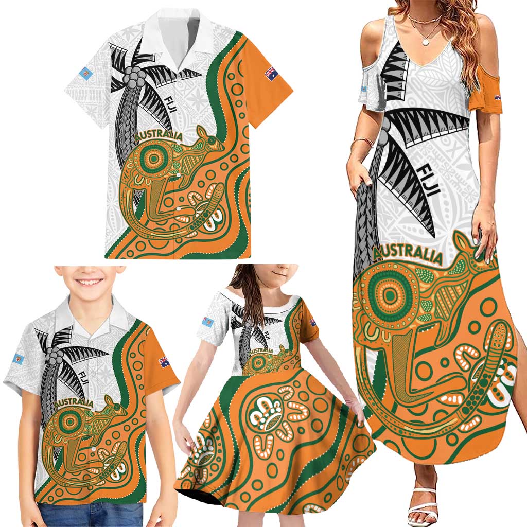 Custom Fiji And Australia Rugby Family Matching Summer Maxi Dress and Hawaiian Shirt Fijian Palm Tree Mix Aussie Kangaroo