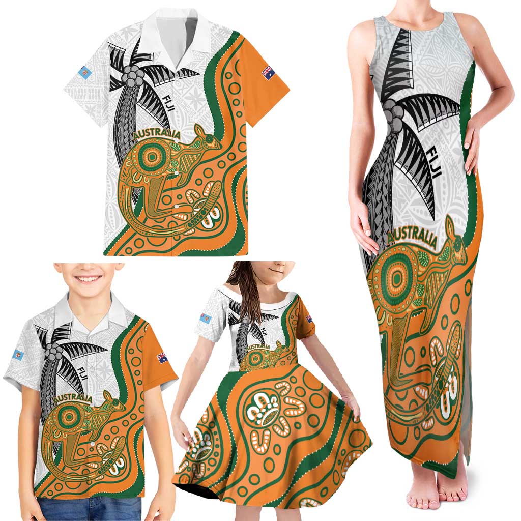 Custom Fiji And Australia Rugby Family Matching Tank Maxi Dress and Hawaiian Shirt Fijian Palm Tree Mix Aussie Kangaroo