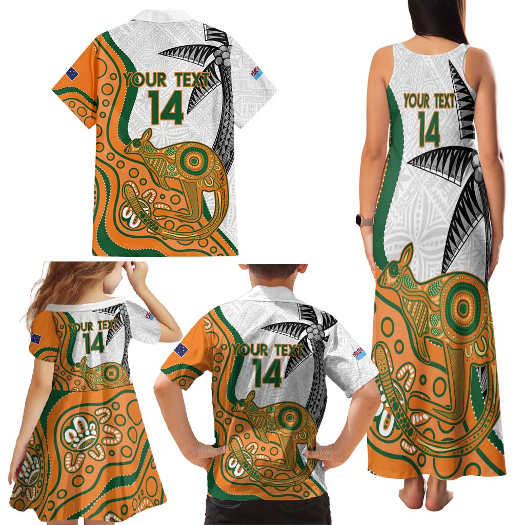 Custom Fiji And Australia Rugby Family Matching Tank Maxi Dress and Hawaiian Shirt Fijian Palm Tree Mix Aussie Kangaroo