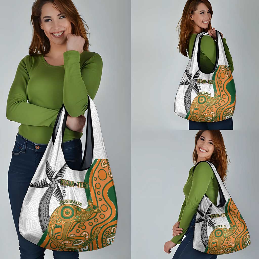 Custom Fiji And Australia Rugby Grocery Bag Fijian Palm Tree Mix Aussie Kangaroo