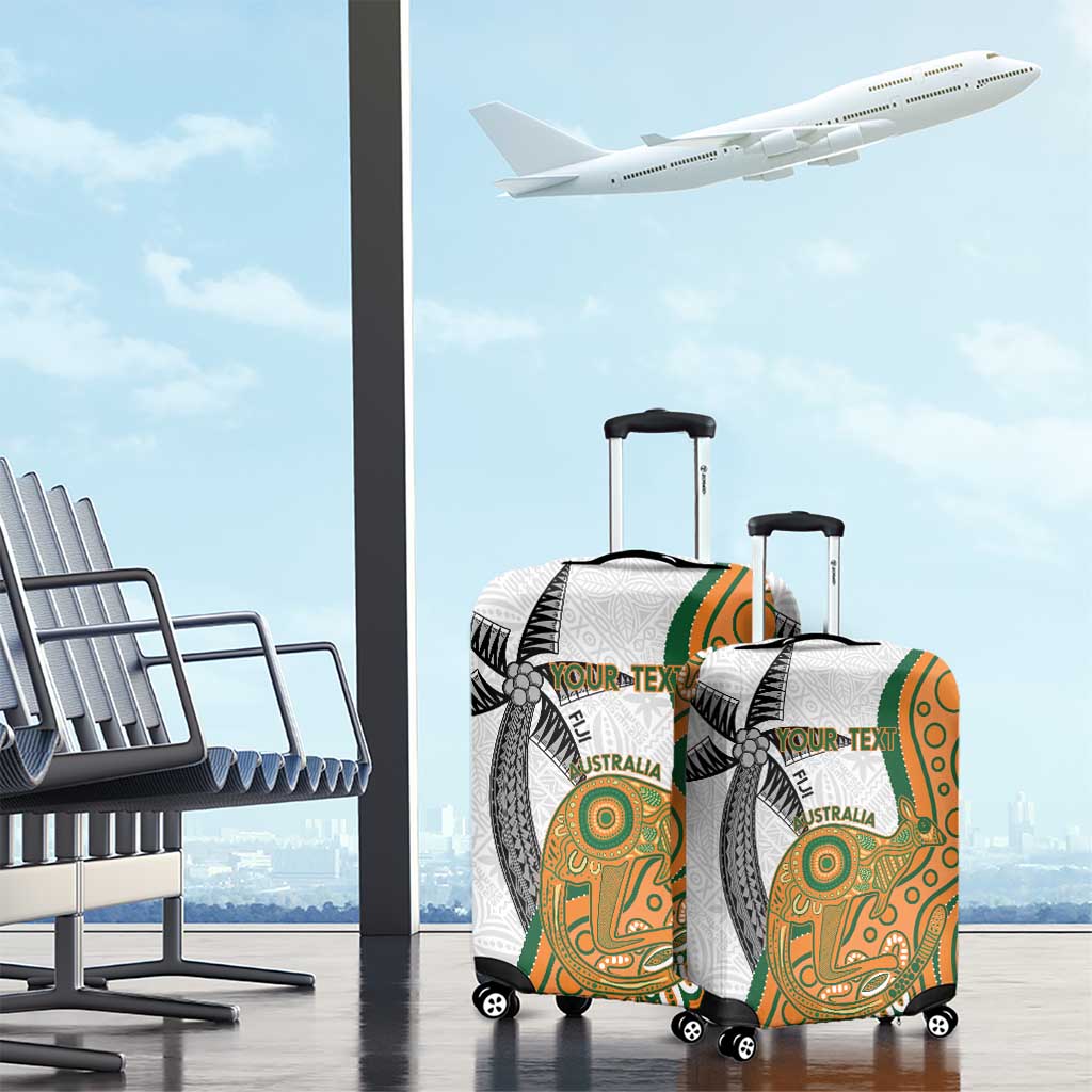 Custom Fiji And Australia Rugby Luggage Cover Fijian Palm Tree Mix Aussie Kangaroo