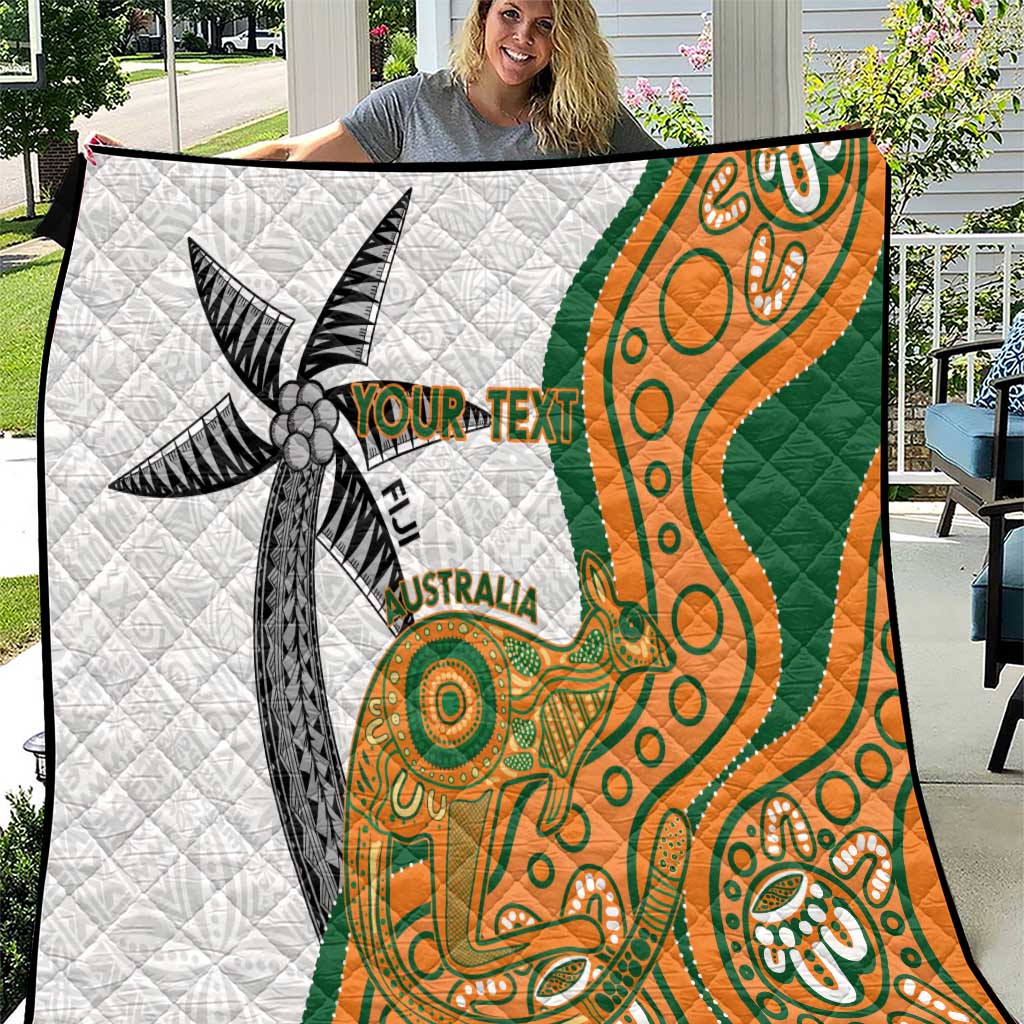 Custom Fiji And Australia Rugby Quilt Fijian Palm Tree Mix Aussie Kangaroo