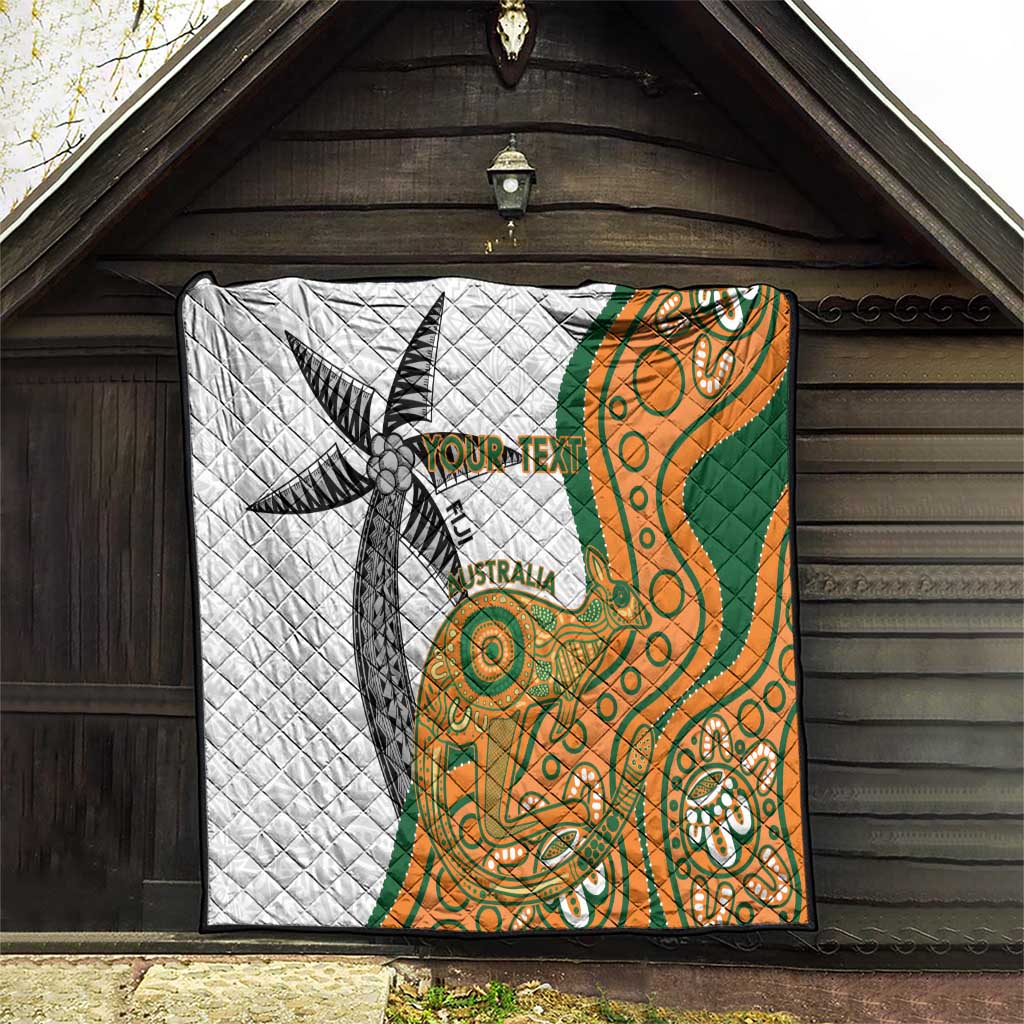 Custom Fiji And Australia Rugby Quilt Fijian Palm Tree Mix Aussie Kangaroo