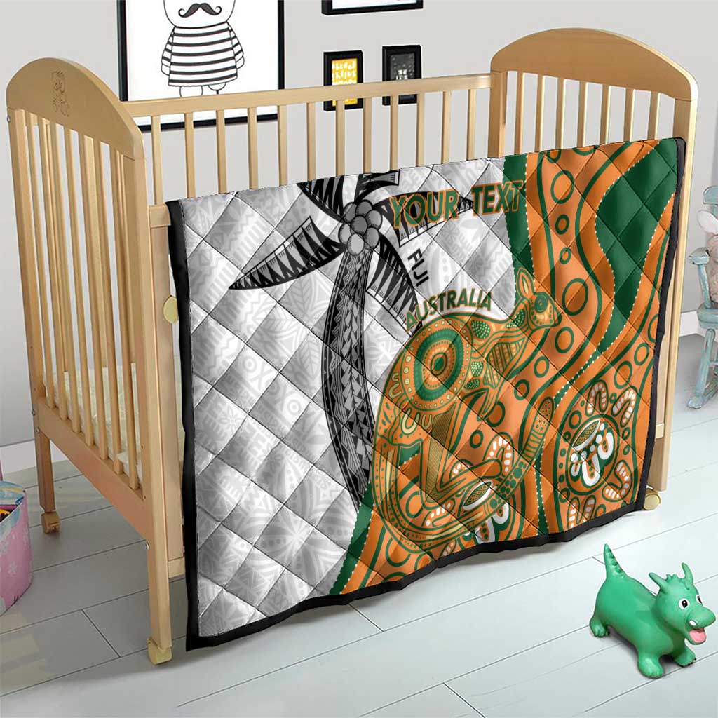 Custom Fiji And Australia Rugby Quilt Fijian Palm Tree Mix Aussie Kangaroo
