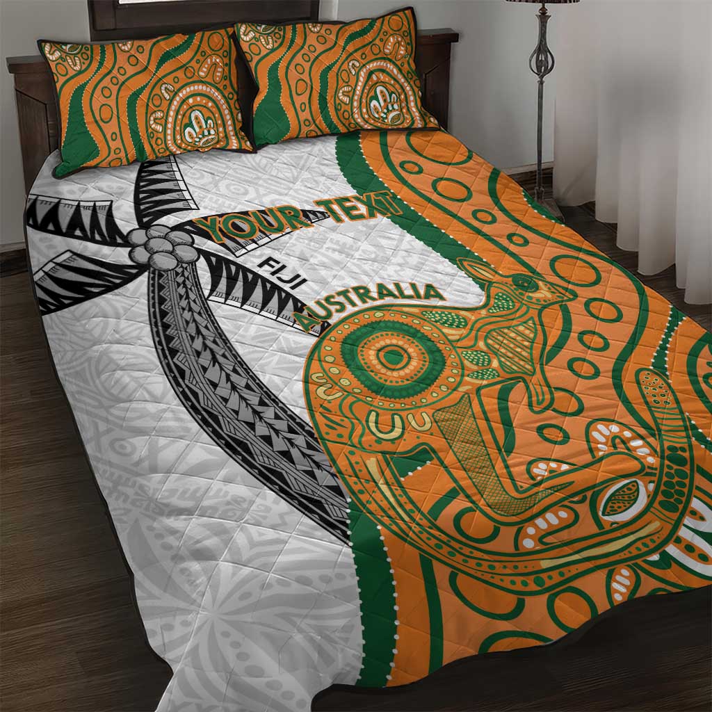 Custom Fiji And Australia Rugby Quilt Bed Set Fijian Palm Tree Mix Aussie Kangaroo