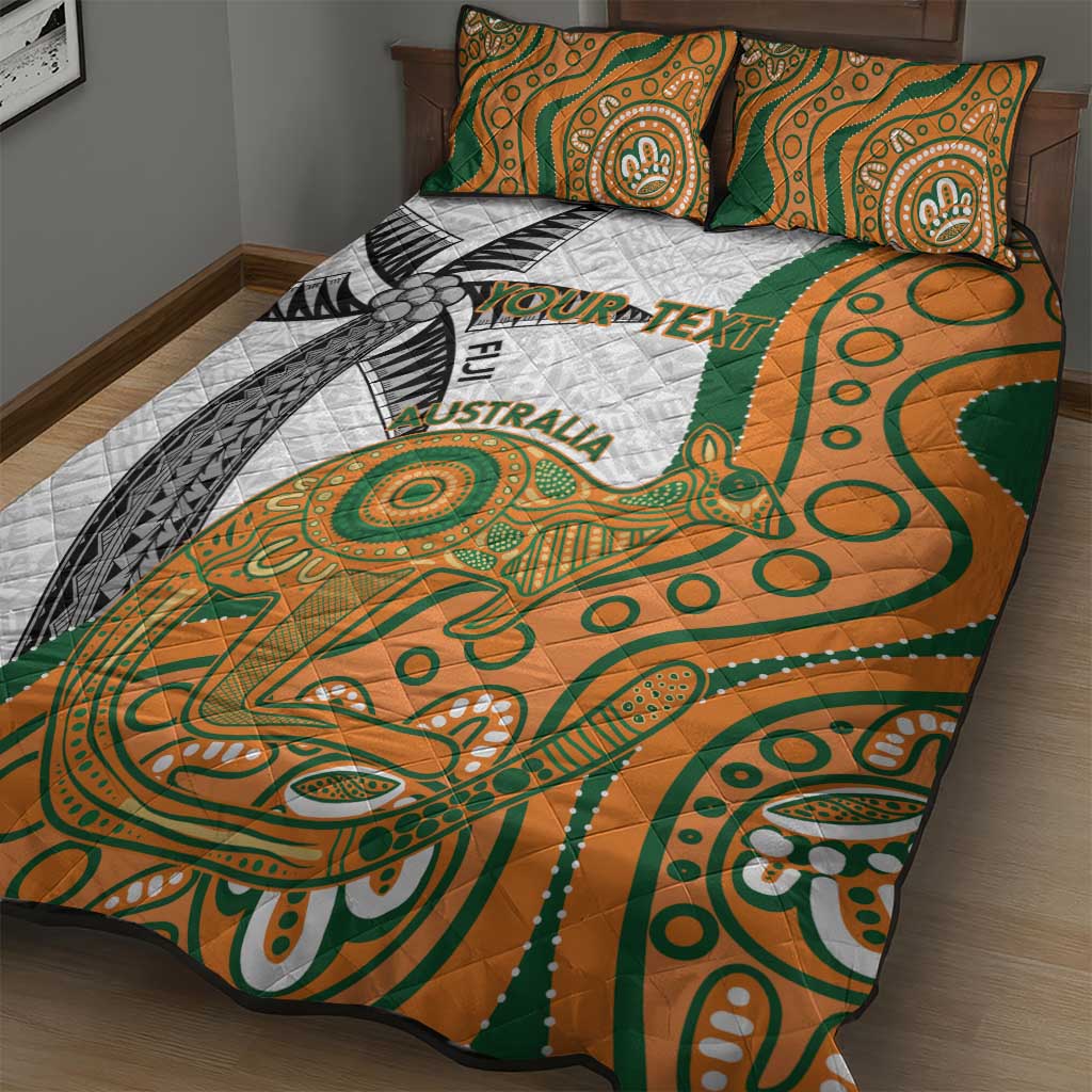 Custom Fiji And Australia Rugby Quilt Bed Set Fijian Palm Tree Mix Aussie Kangaroo
