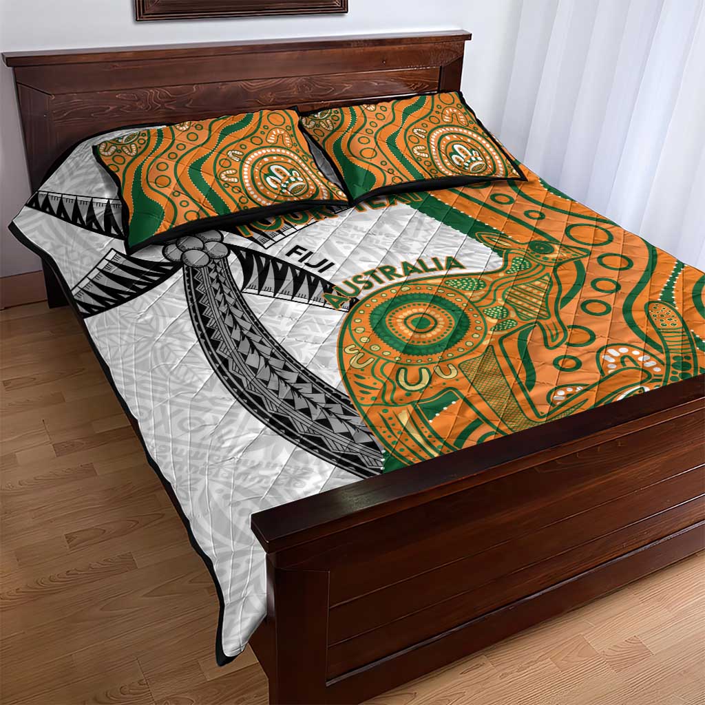 Custom Fiji And Australia Rugby Quilt Bed Set Fijian Palm Tree Mix Aussie Kangaroo