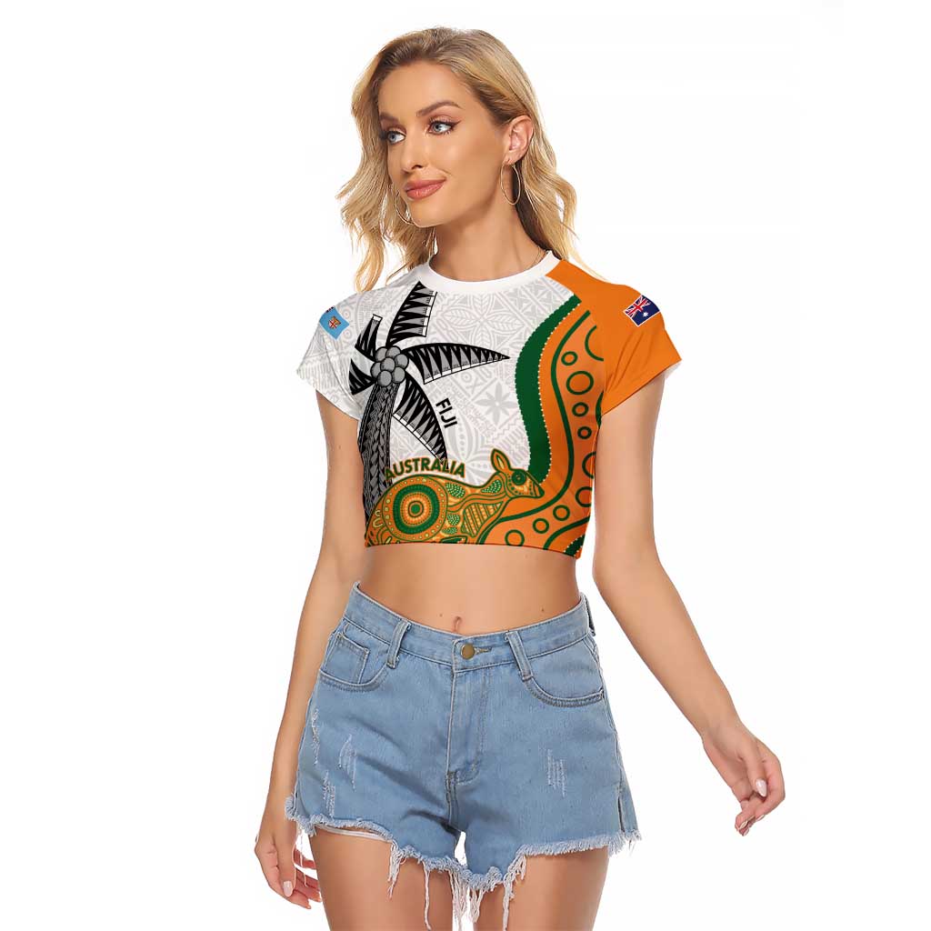 Custom Fiji And Australia Rugby Raglan Cropped T Shirt Fijian Palm Tree Mix Aussie Kangaroo