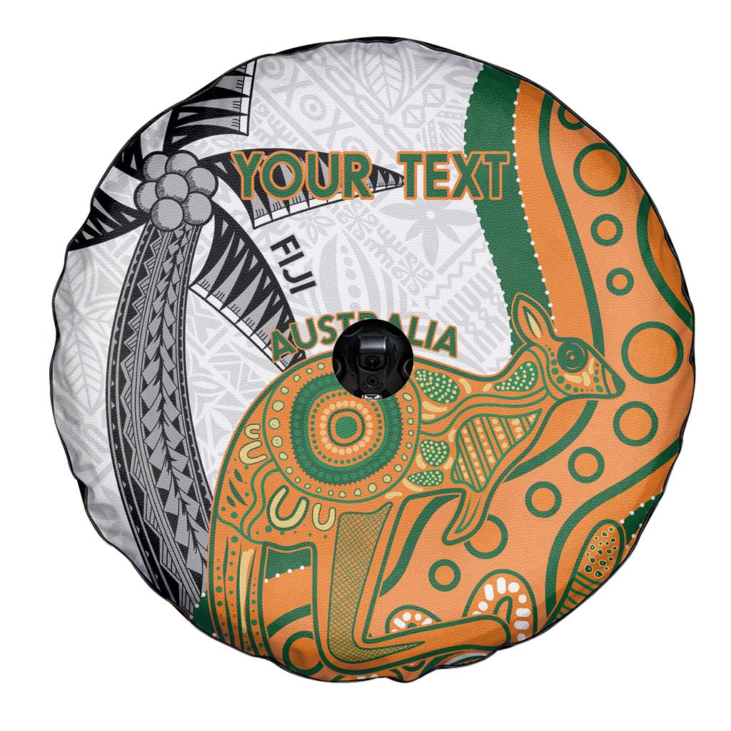 Custom Fiji And Australia Rugby Spare Tire Cover Fijian Palm Tree Mix Aussie Kangaroo