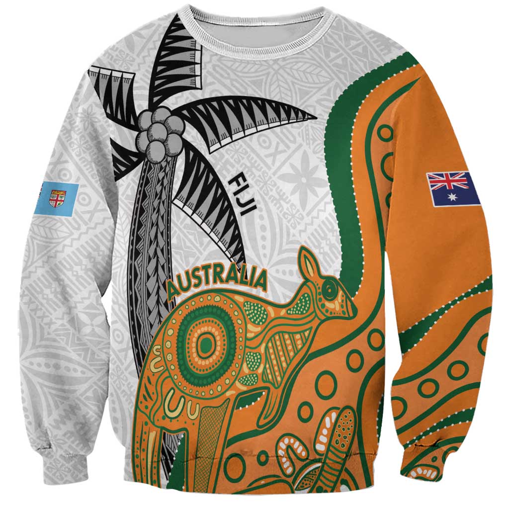 Custom Fiji And Australia Rugby Sweatshirt Fijian Palm Tree Mix Aussie Kangaroo