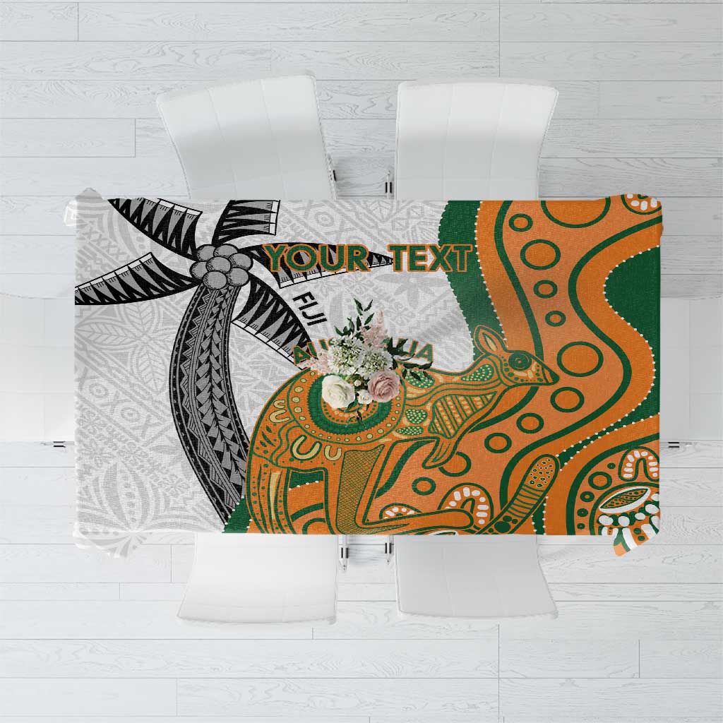 Custom Fiji And Australia Rugby Tablecloth Fijian Palm Tree Mix Aussie Kangaroo