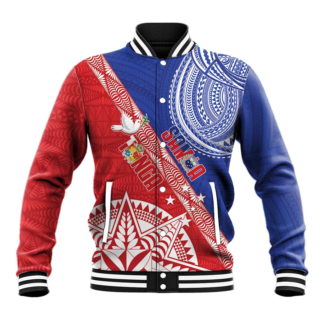 Tonga and Samoa Rugby Custom Baseball Jacket Ikale Tahi Manu Samoa Together LT14 Unisex Red - Polynesian Pride