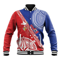 Tonga and Samoa Rugby Custom Baseball Jacket Ikale Tahi Manu Samoa Together LT14 Unisex Red - Polynesian Pride