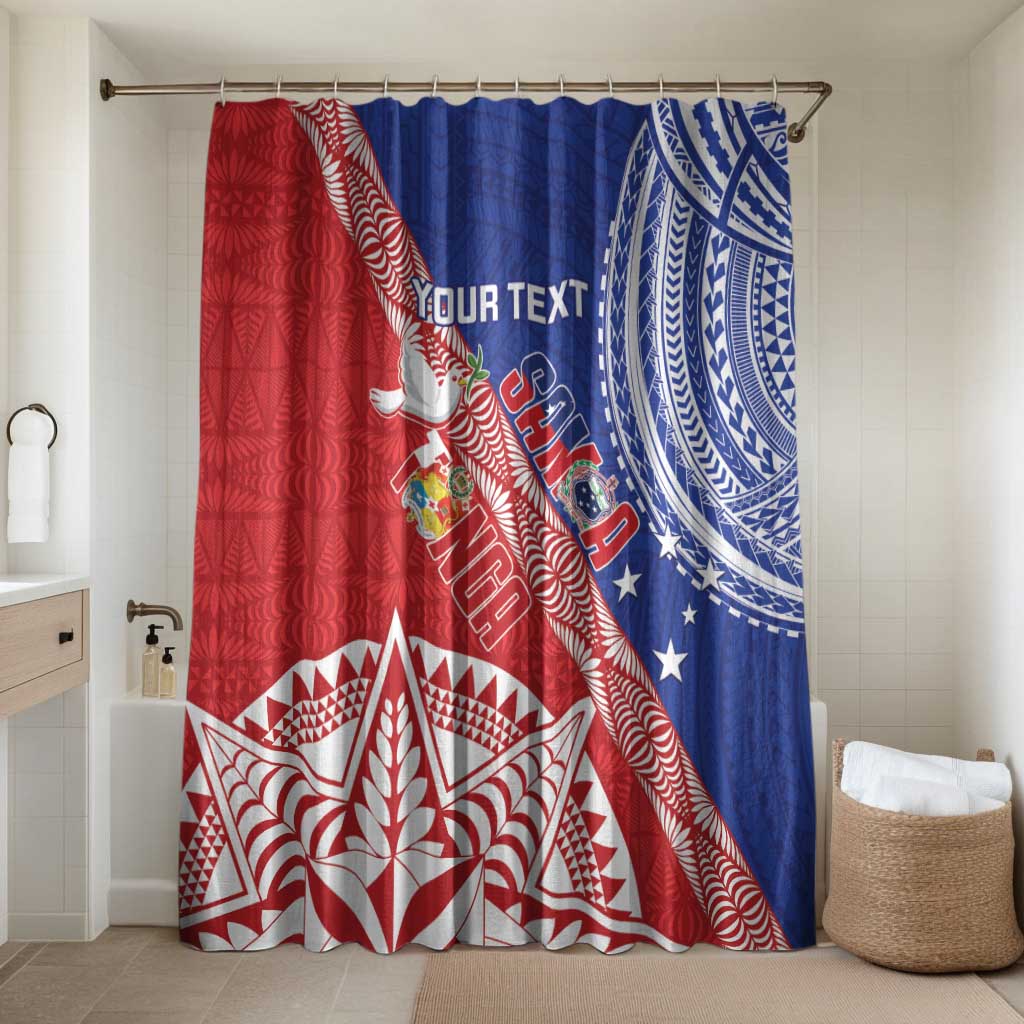 Tonga and Samoa Rugby Custom Bathroom Set Ikale Tahi Manu Samoa Together LT14 Shower Curtain Only Red - Polynesian Pride