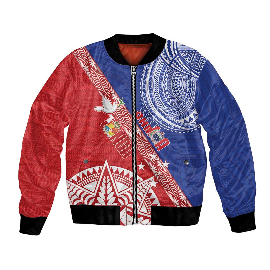 Tonga and Samoa Rugby Custom Bomber Jacket Ikale Tahi Manu Samoa Together - Polynesian Pride