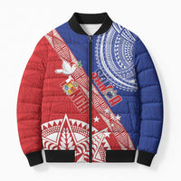Tonga and Samoa Rugby Custom Bomber Puffer Jacket Ikale Tahi Manu Samoa Together LT14 Unisex Red - Polynesian Pride