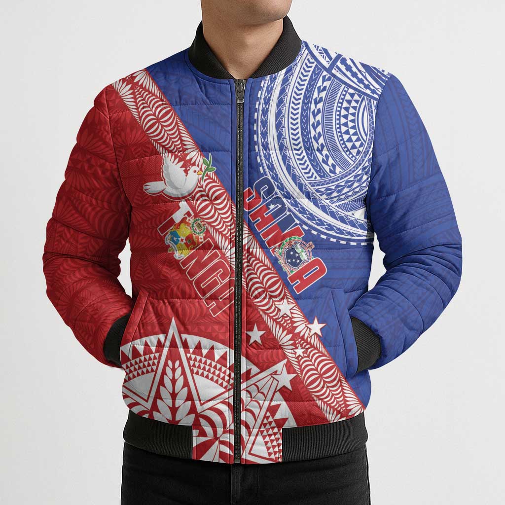 Tonga and Samoa Rugby Custom Bomber Puffer Jacket Ikale Tahi Manu Samoa Together LT14 - Polynesian Pride