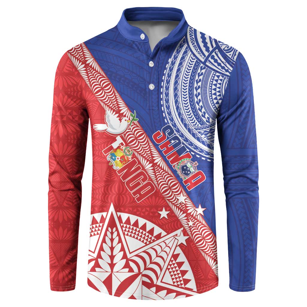 Tonga and Samoa Rugby Custom Button Sweatshirt Ikale Tahi Manu Samoa Together LT14 Red - Polynesian Pride