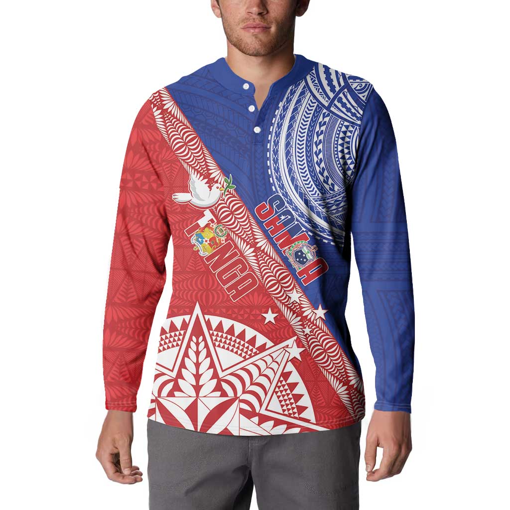 Tonga and Samoa Rugby Custom Button Sweatshirt Ikale Tahi Manu Samoa Together LT14 - Polynesian Pride