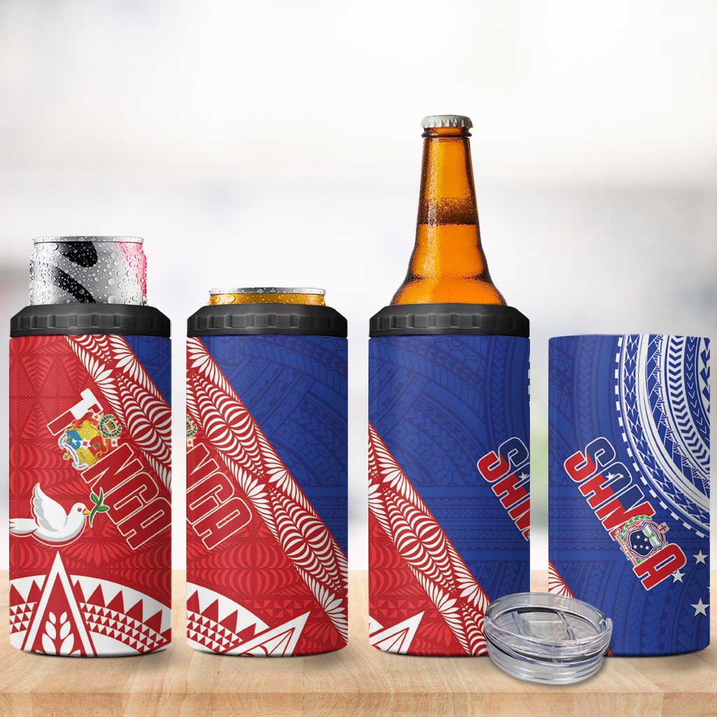 Tonga and Samoa Rugby 4 in 1 Can Cooler Tumbler Ikale Tahi Manu Samoa Together LT14 - Polynesian Pride