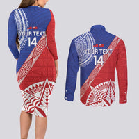 Tonga and Samoa Rugby Custom Couples Matching Long Sleeve Bodycon Dress and Long Sleeve Button Shirt Ikale Tahi Manu Samoa Together LT14 - Polynesian Pride