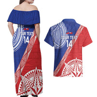 Tonga and Samoa Rugby Custom Couples Matching Off Shoulder Maxi Dress and Hawaiian Shirt Ikale Tahi Manu Samoa Together - Polynesian Pride