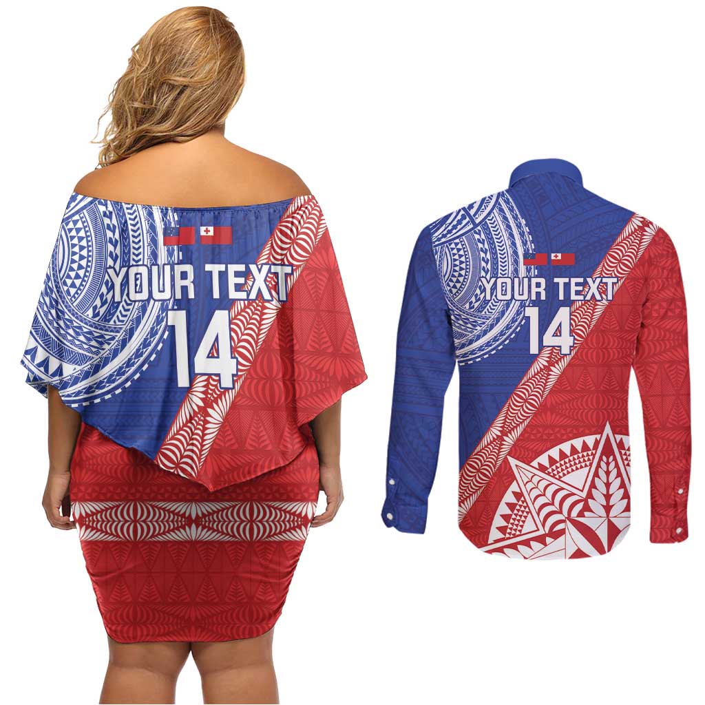Tonga and Samoa Rugby Custom Couples Matching Off Shoulder Short Dress and Long Sleeve Button Shirt Ikale Tahi Manu Samoa Together - Polynesian Pride