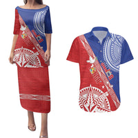 Tonga and Samoa Rugby Custom Couples Matching Puletasi and Hawaiian Shirt Ikale Tahi Manu Samoa Together LT14 Red - Polynesian Pride