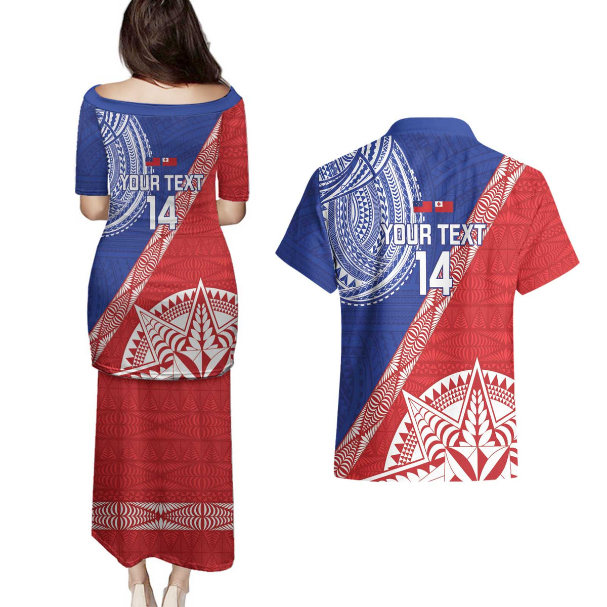 Tonga and Samoa Rugby Custom Couples Matching Puletasi and Hawaiian Shirt Ikale Tahi Manu Samoa Together LT14 - Polynesian Pride