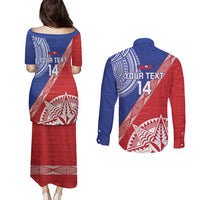 Tonga and Samoa Rugby Custom Couples Matching Puletasi and Long Sleeve Button Shirt Ikale Tahi Manu Samoa Together LT14 - Polynesian Pride