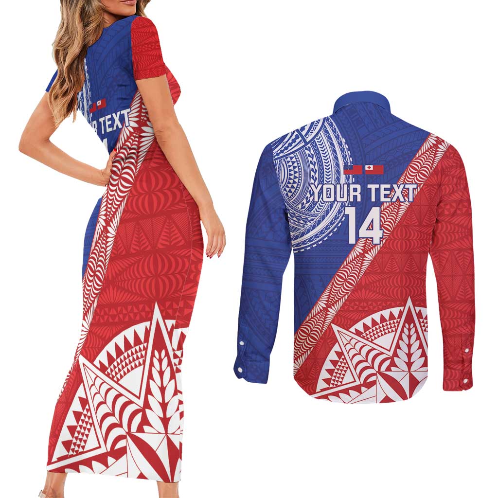 Tonga and Samoa Rugby Custom Couples Matching Short Sleeve Bodycon Dress and Long Sleeve Button Shirt Ikale Tahi Manu Samoa Together LT14 - Polynesian Pride