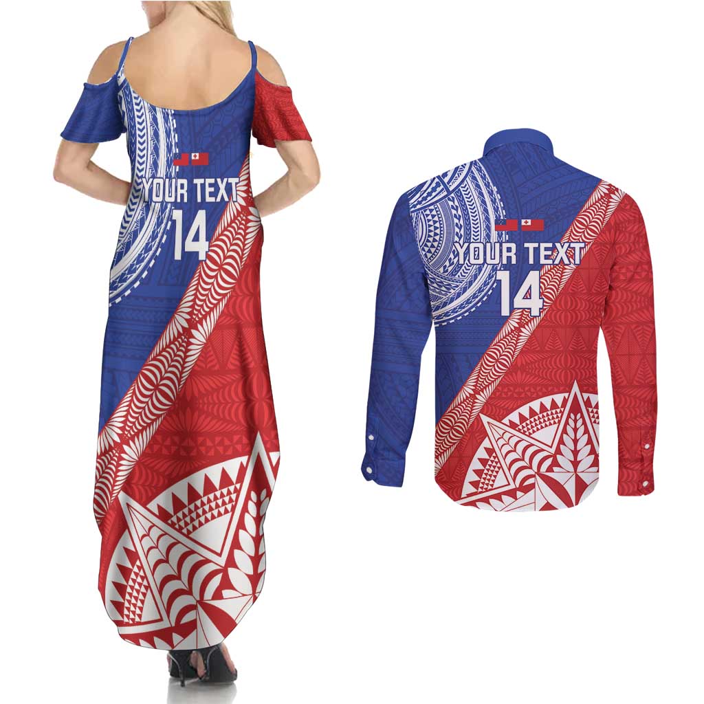 Tonga and Samoa Rugby Custom Couples Matching Summer Maxi Dress and Long Sleeve Button Shirt Ikale Tahi Manu Samoa Together LT14 - Polynesian Pride