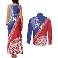 Tonga and Samoa Rugby Custom Couples Matching Tank Maxi Dress and Long Sleeve Button Shirt Ikale Tahi Manu Samoa Together LT14 - Polynesian Pride
