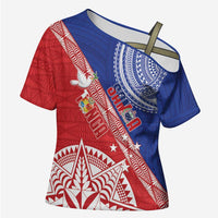 Tonga and Samoa Rugby Custom Cross Shoulder Shirt Ikale Tahi Manu Samoa Together LT14 Female Red - Polynesian Pride
