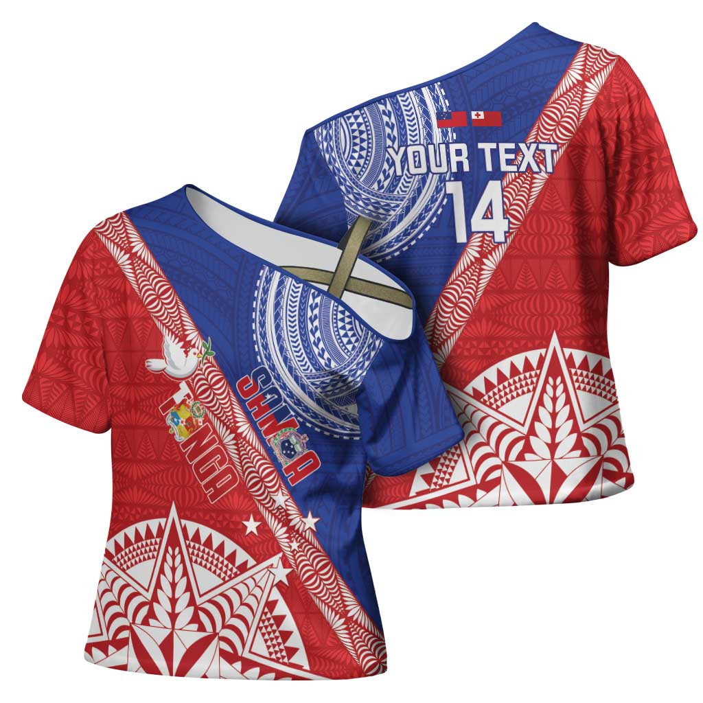 Tonga and Samoa Rugby Custom Cross Shoulder Shirt Ikale Tahi Manu Samoa Together LT14 - Polynesian Pride