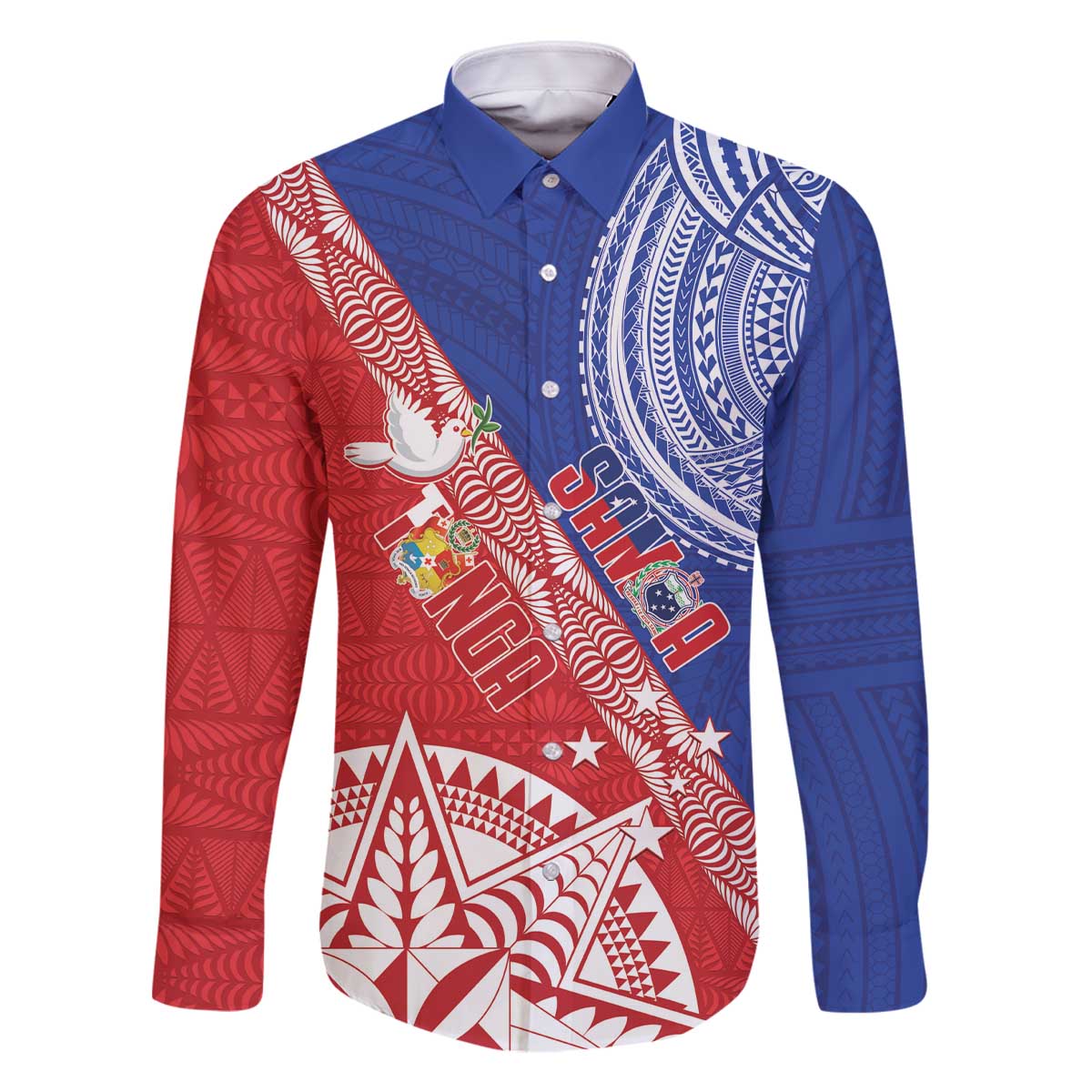 Tonga and Samoa Rugby Custom Family Matching Off The Shoulder Long Sleeve Dress and Hawaiian Shirt Ikale Tahi Manu Samoa Together - Polynesian Pride