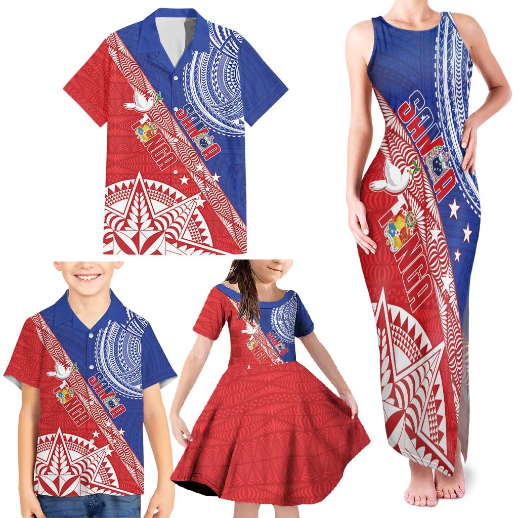 Tonga and Samoa Rugby Custom Family Matching Tank Maxi Dress and Hawaiian Shirt Ikale Tahi Manu Samoa Together - Polynesian Pride