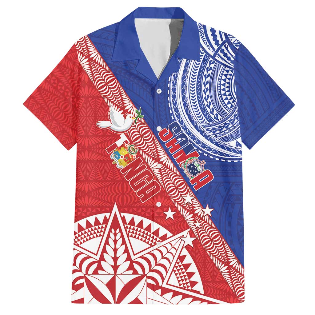 Tonga and Samoa Rugby Custom Hawaiian Shirt Ikale Tahi Manu Samoa Together LT14 Red - Polynesian Pride