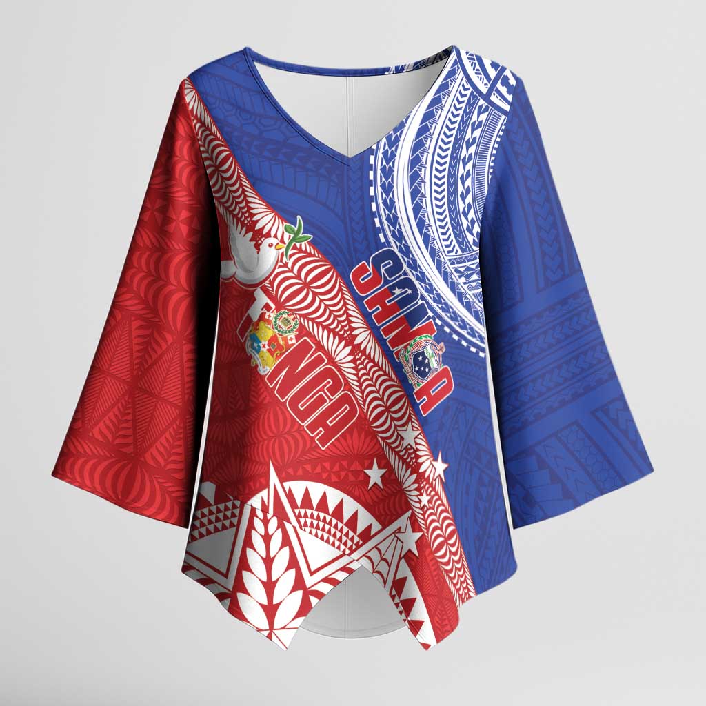 Tonga and Samoa Rugby Custom Kimono Sleeve Blouse Ikale Tahi Manu Samoa Together LT14 Female Red - Polynesian Pride