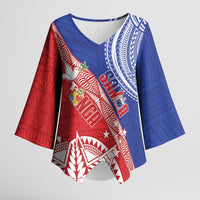 Tonga and Samoa Rugby Custom Kimono Sleeve Blouse Ikale Tahi Manu Samoa Together LT14 Female Red - Polynesian Pride