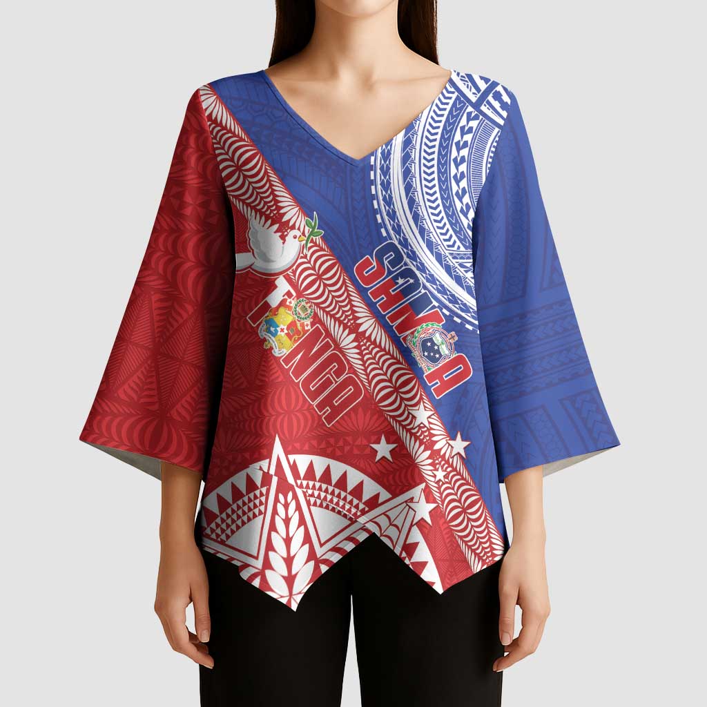 Tonga and Samoa Rugby Custom Kimono Sleeve Blouse Ikale Tahi Manu Samoa Together LT14 - Polynesian Pride