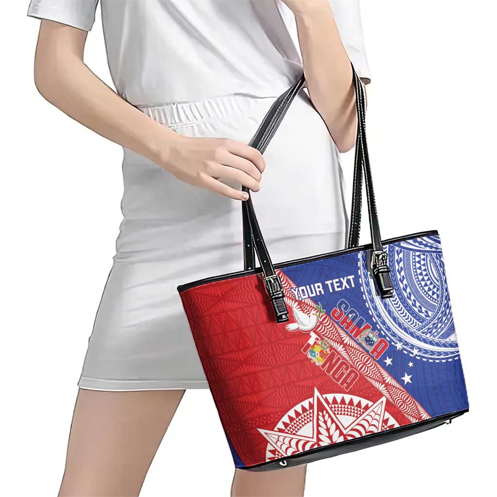 Tonga and Samoa Rugby Custom Leather Tote Bag Ikale Tahi Manu Samoa Together - Polynesian Pride